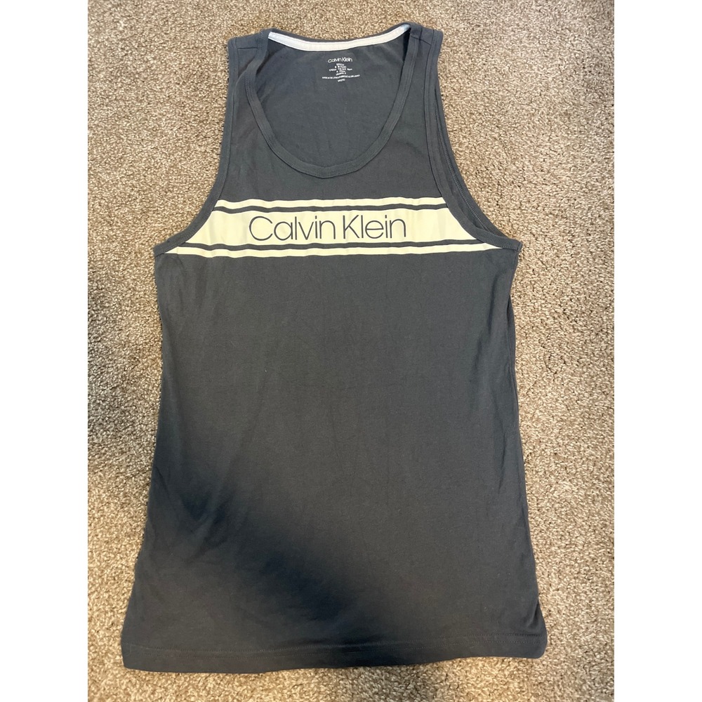 Calvin Klein Men Tank Top Gray White Logo Graphic Sleeveless Casual Size S